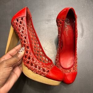 Y2K 2000s Cole Hann Leather Platform Heels with Woven Design #Y2k #Vintage 90s